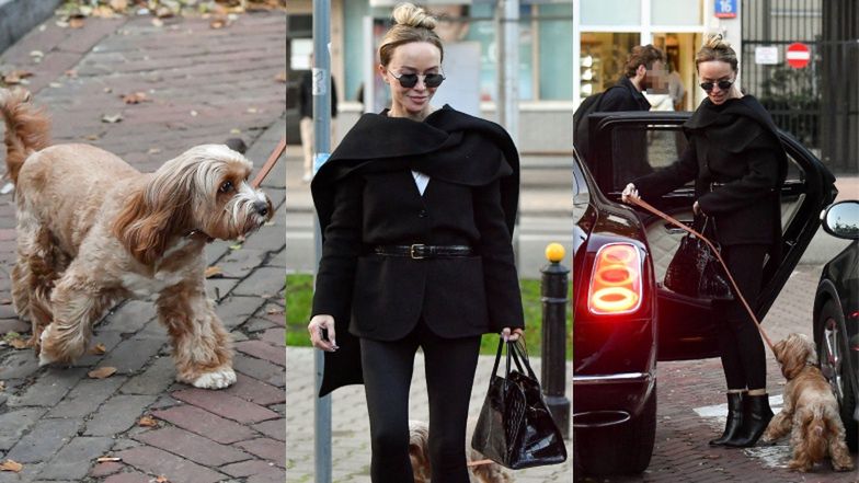 Joanna Przetakiewicz spaceruje z psem po mieście