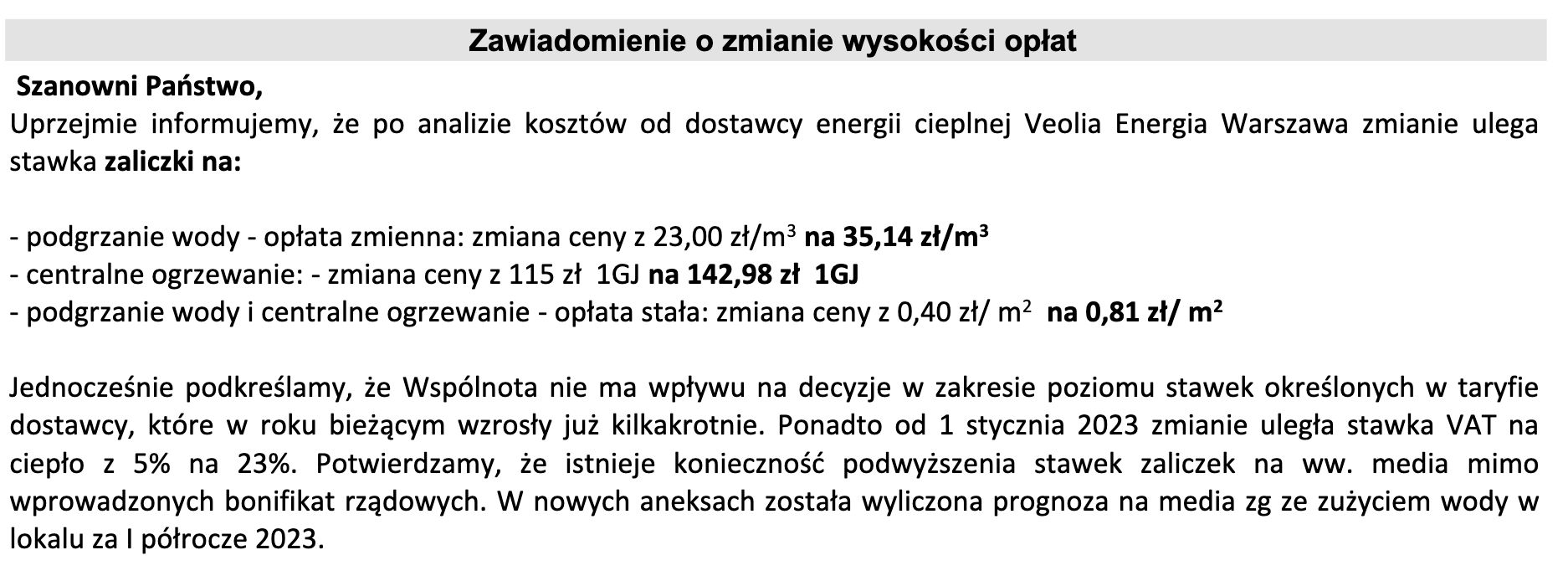 Nasz czytelnik dostał zawiadomienie o wzroście opłat za ciepło kilka dni temu