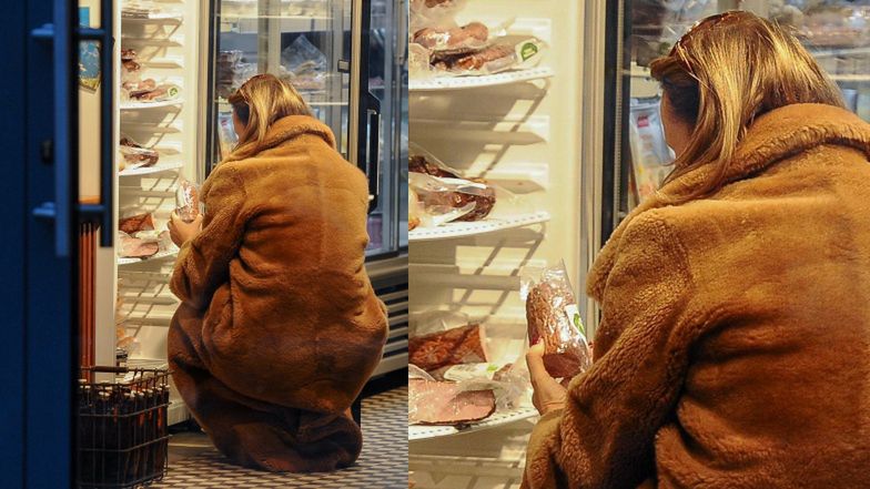 Joanna Przetakiewicz przeszukuje lodówkę z kiełbasami