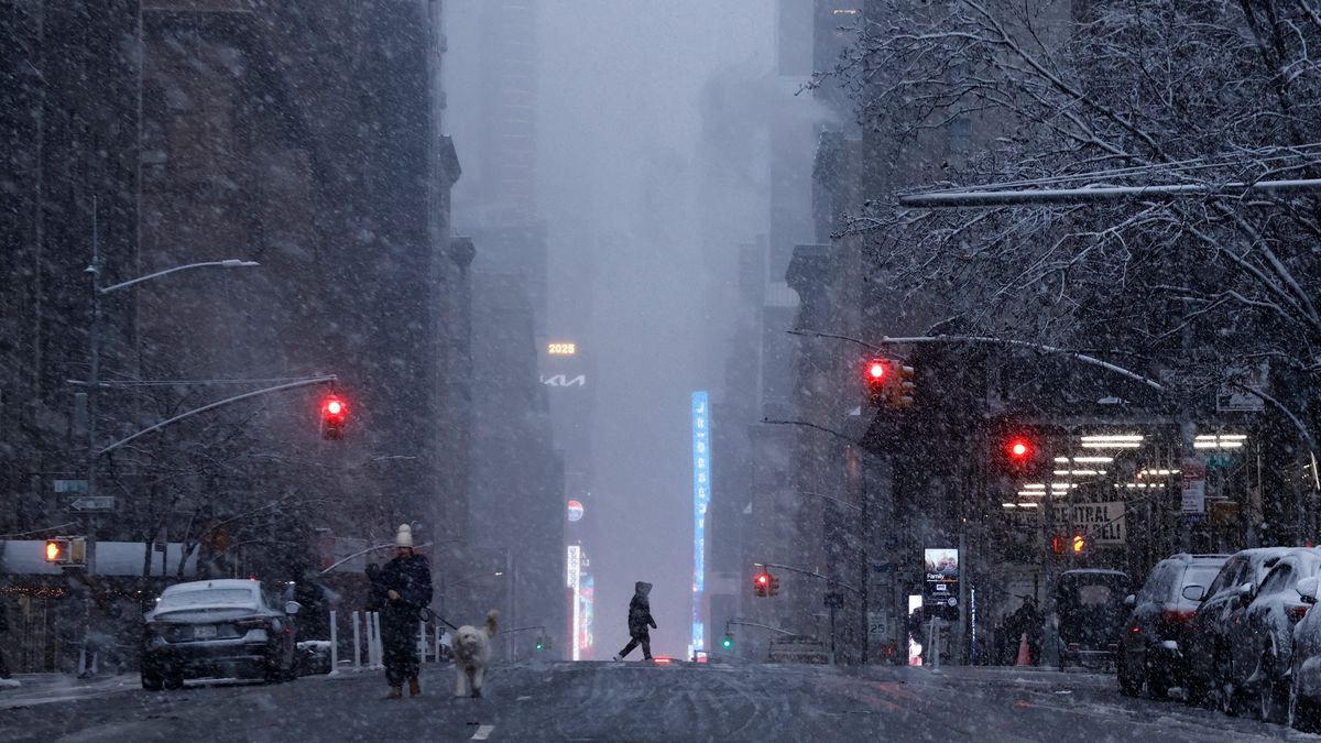 Snowfall in New York City
NEW YORK, NY - DECEMBER 14: A person walks across 7th Avenue in front of Times Square during a snowfall on December 14, 2025, in New York City. (Photo by Gary Hershorn/Getty Images)
Gary Hershorn