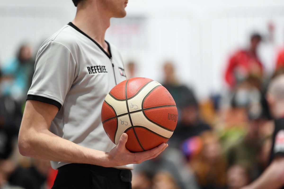 CHRISTCHURCH, NEW ZEALAND - JUNE 12: A referee is seen holding a basketball during the NZNBL match between the Canterbury Rams and the Franklin Bulls at Cowles Stadium on June 12, 2022 in Christchurch, New Zealand. (Photo by Kai Schwoerer/Getty Images)