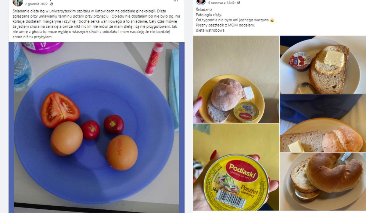 Pacjenci pokazują, jakie podano im posiłki w szpitalach - Pyszności; Fot: Facebook: "Jedzenie w szpitalach" (screenshot)