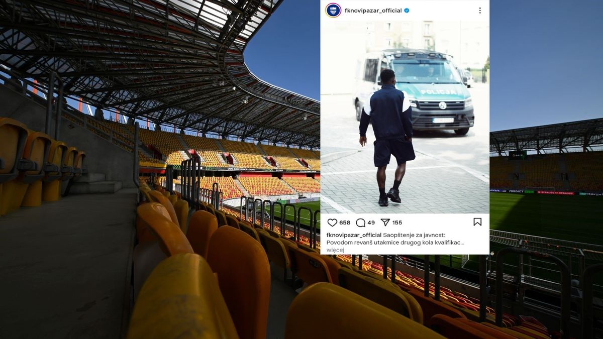 Getty Images / Mateusz Slodkowski - UEFA / https://www.instagram.com/fknovipazar_official/ / Na zdjęciu: stadion Jagiellonii Białystok, na małym zdjęciu: wpis FK Novi Pazar