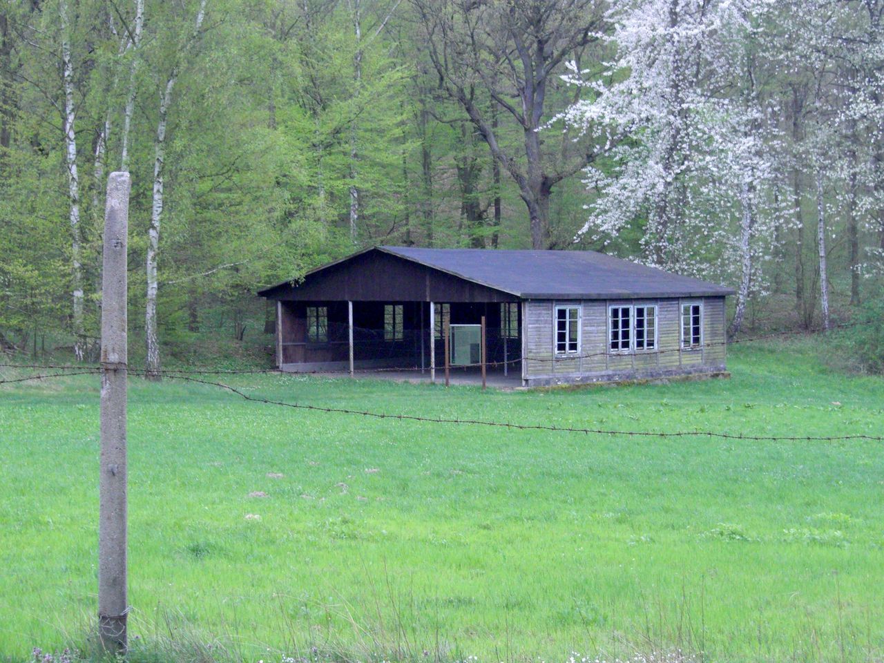 One of the barracks that have been preserved on the site of the former Langenstein-Zwieberge camp