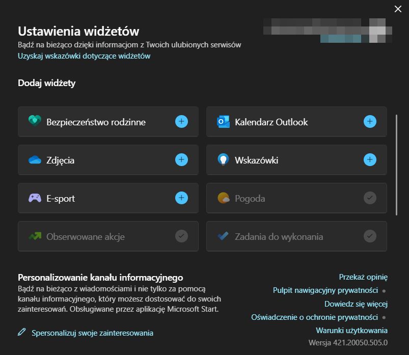 Ustawienia widżetów w Windows 11