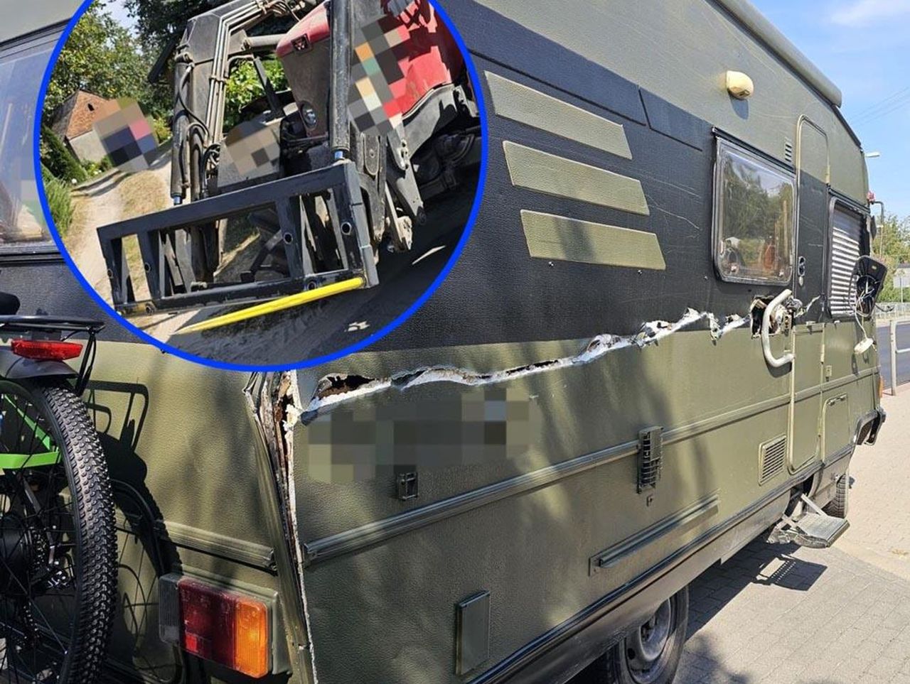 Przytoczno: Ciągnik z widłami rozpruł kampera. Rolnik próbował włączyć się do ruchu