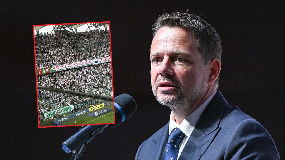 Getty Images / Artur Widak/NurPhoto/WP SportoweFakty/Olaf Kędzior / Na zdjęciu: Rafał Trzaskowski i baner na meczu Legii Warszawa