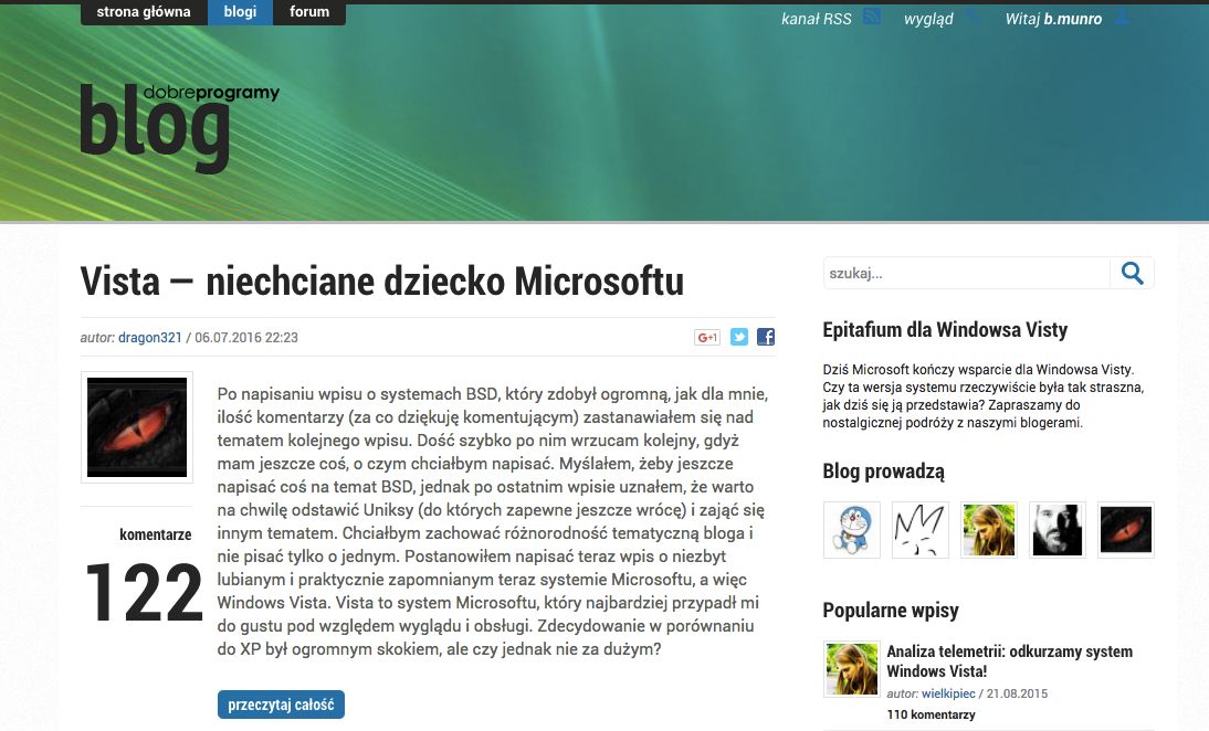 Zapraszamy na nasz specjalny blog, Epitafium dla Windows Vista