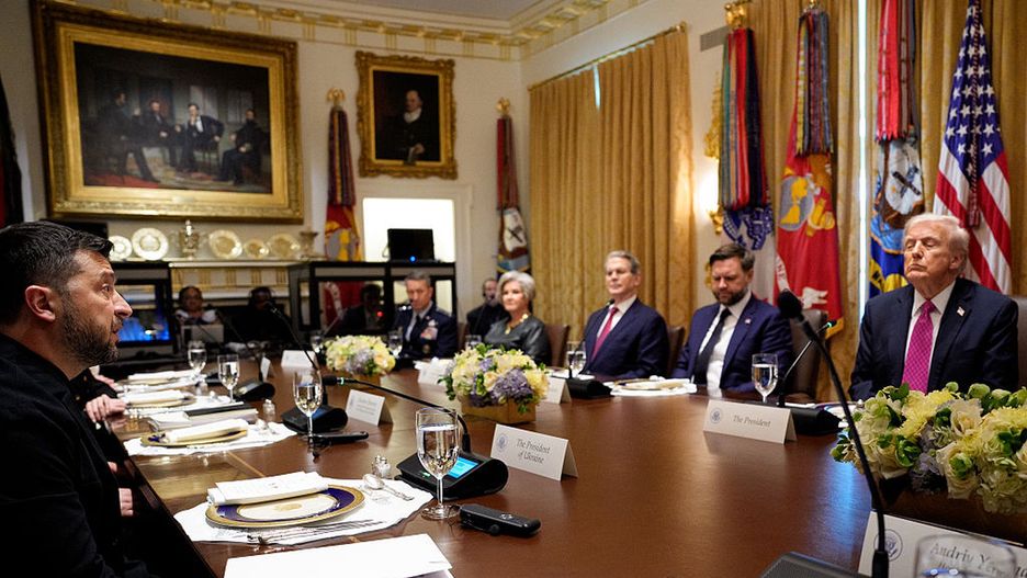 Trump Meets With Ukrainian President Zelensky At The White House
WASHINGTON, DC - OCTOBER 17: Ukrainian President Volodymyr Zelensky (L) speaks with U.S. President Donald Trump (R) during a lunch meeting at the White House on October 17, 2025, in Washington, DC. President Trump, fresh off a ceasefire agreement between Israel and Hamas, is hosting President Zelensky for a bilateral lunch in the Cabinet Room in hopes of advancing a peace deal between Russia and Ukraine. (Photo by Andrew Harnik/Getty Images)
Andrew Harnik