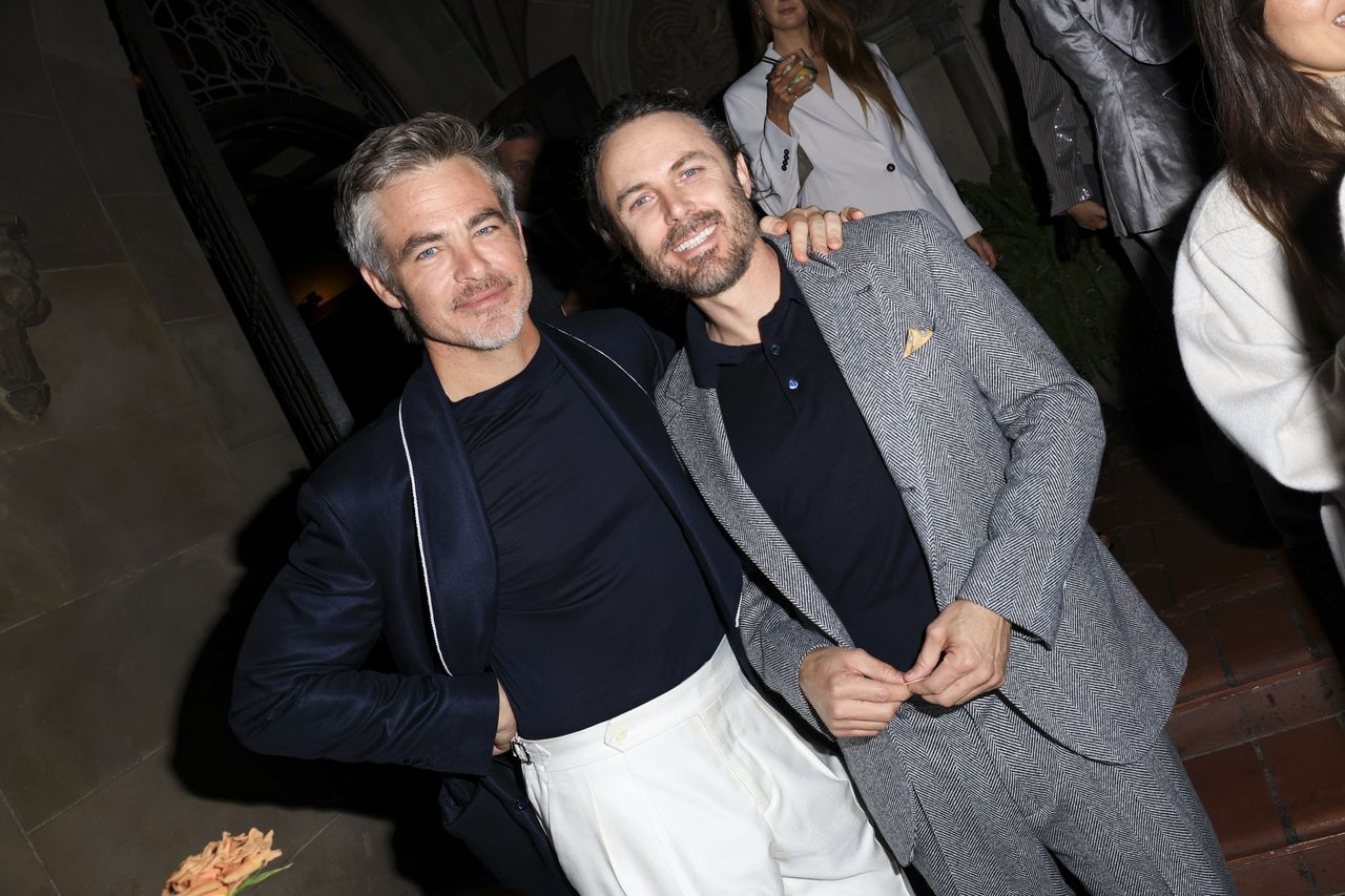 Chris Pine, Casey Affleck at the Brunello Cucinelli Dinner at Chateau Marmont on December 5, 2024 in Los Angeles, California. (Photo by River Callaway/WWD via Getty Images)