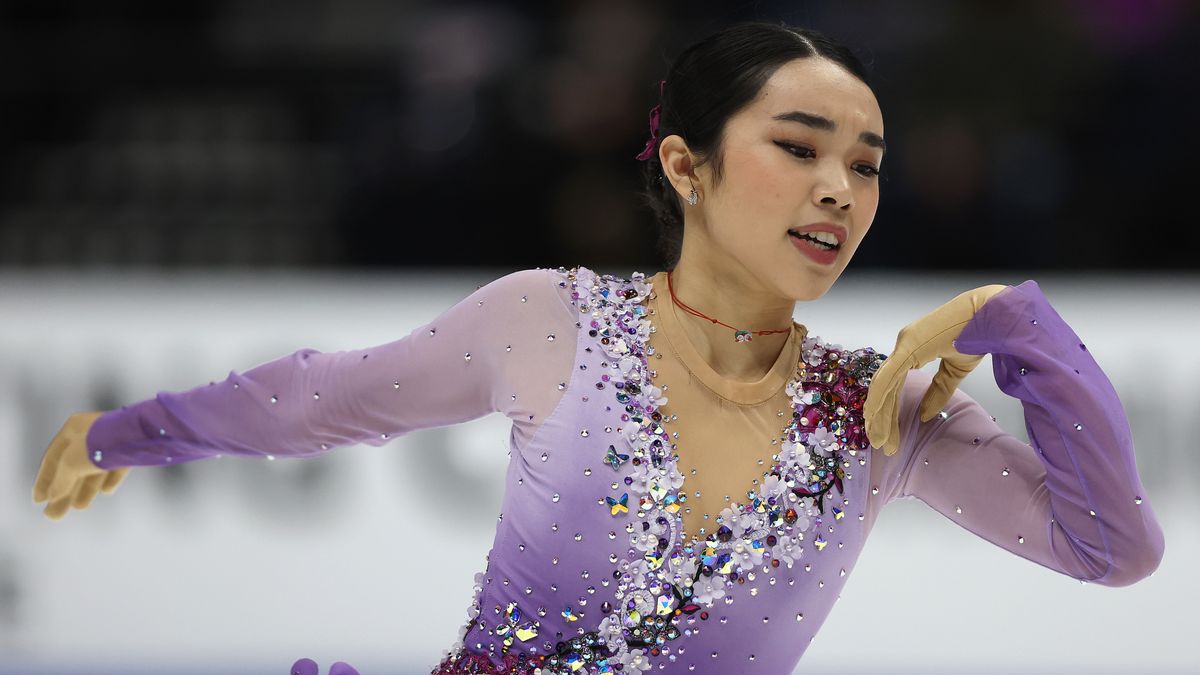 NASHVILLE, TENNESSEE - JANUARY 07: Karen Chen skates in the Ladies Free Skate during the U.S. Figure Skating Championships at Bridgestone Arena on January 07, 2022 in Nashville, Tennessee. (Photo by Matthew Stockman/Getty Images)