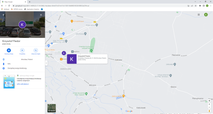 Google Maps: widok udostępnionej lokalizacji w przeglądarce