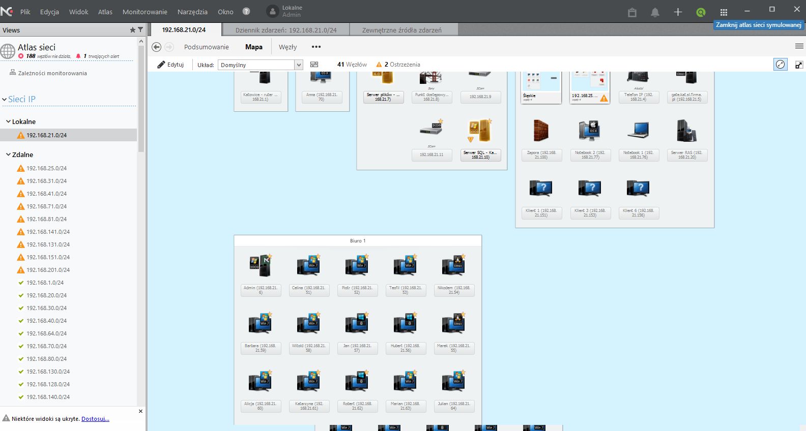 Program pozwala na edycję map i dopasowanie ich do własnych wymogów (tło, ikony urządzeń, itp.).
