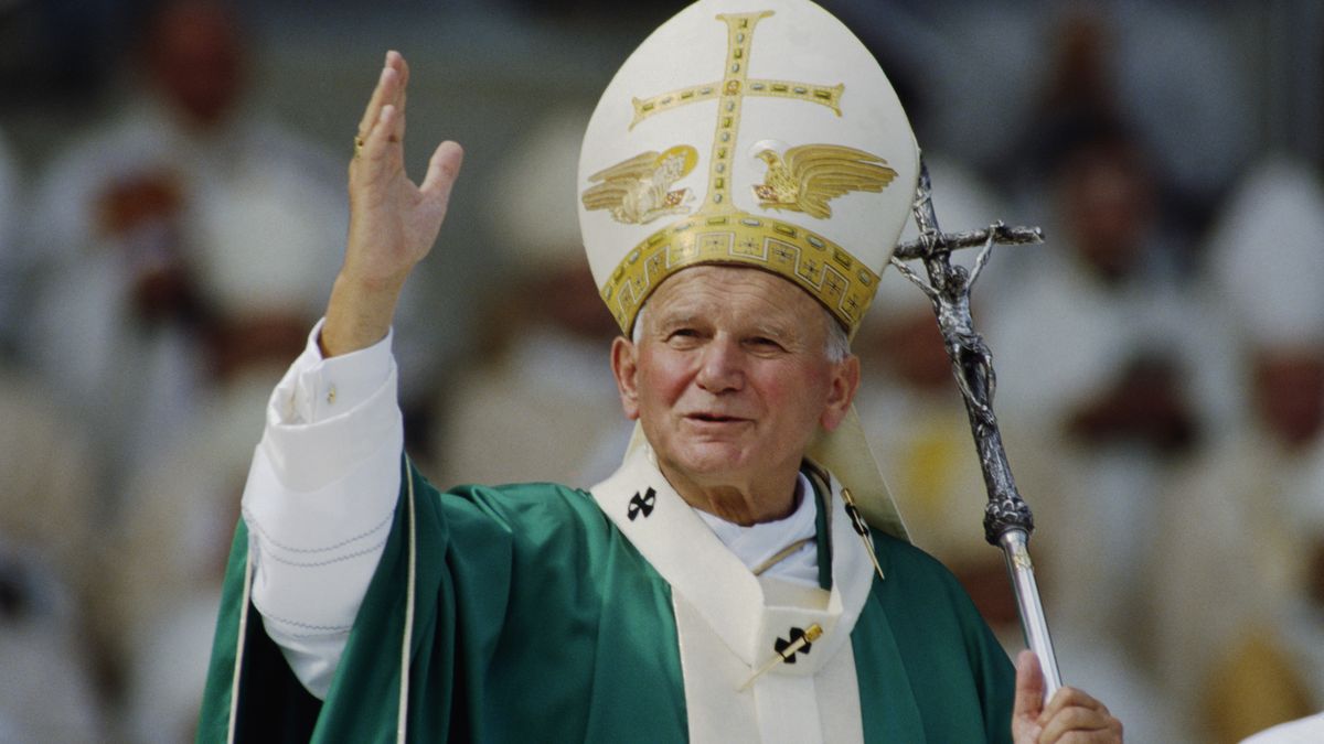Pope John Paul II in Strasbourg
Pope John Paul II in Strasbourg (Photo by THIERRY ORBAN/Sygma via Getty Images)
Thierry Orban
roman catholicism:CB2, Eastern European descent:CB2, holding:CB2, one person:CB1, religion:CB2, vestments:CB2, waving:CB2, prominent persons:CB2, pope:CB3, catholic:CB3, papal visit:CB2, senior man:CB2, miter:CB1, crozier:CB2, Polish:CB2, Strasbourg Cathedral:CB1, Pope John Paul II:CB3