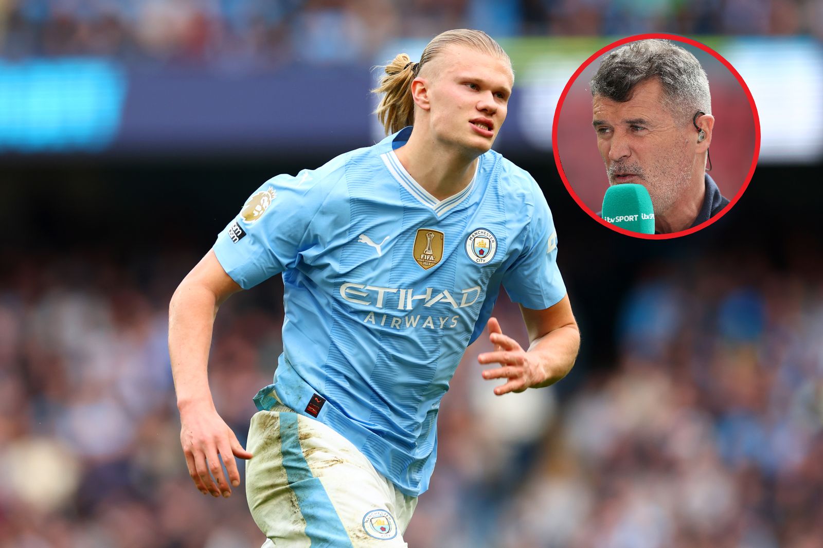 Na dużym zdjęciu Erling Haaland, na małym Roy Keane 