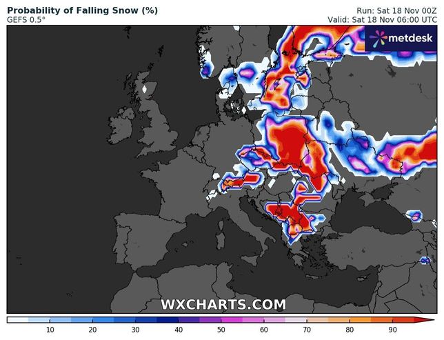 Prawdopodobieństwo opadów śniegu w Polsce