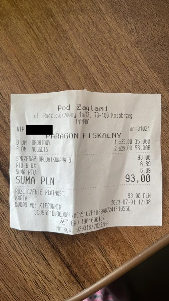 Cena obiadu z menu dziecięcego w Kołobrzegu 