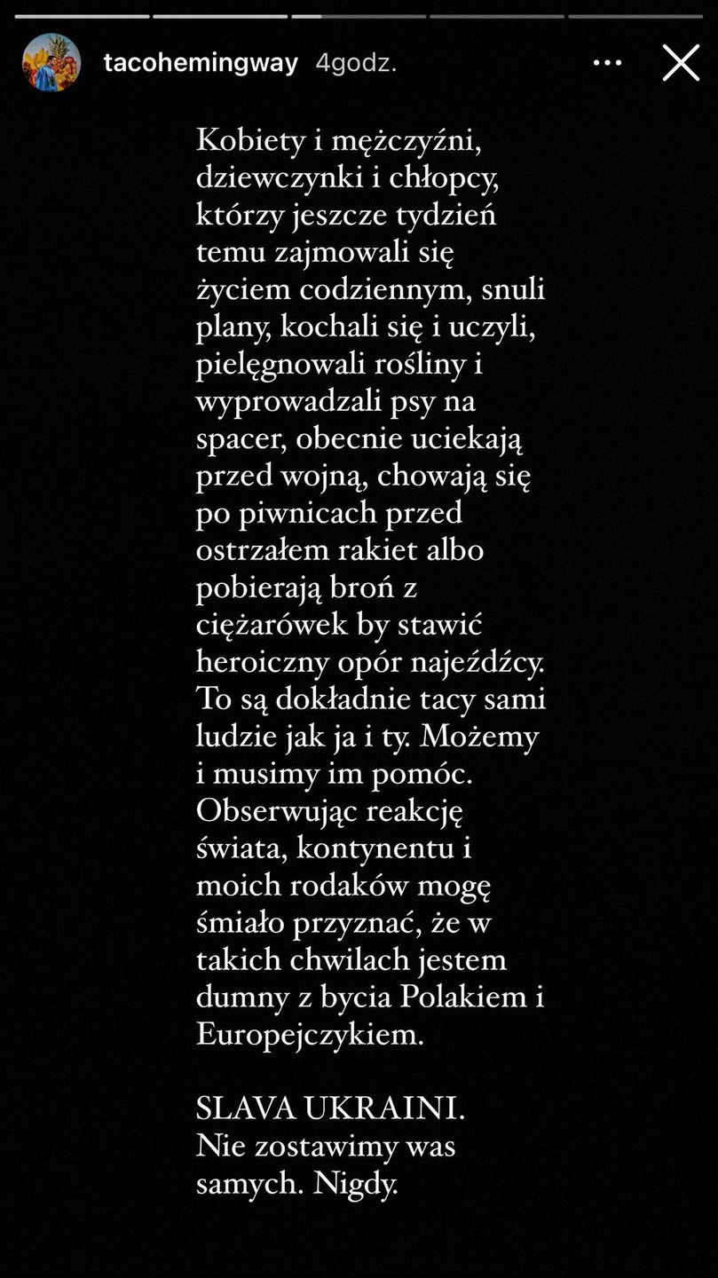 Taco Hemingway wspiera Ukrainę