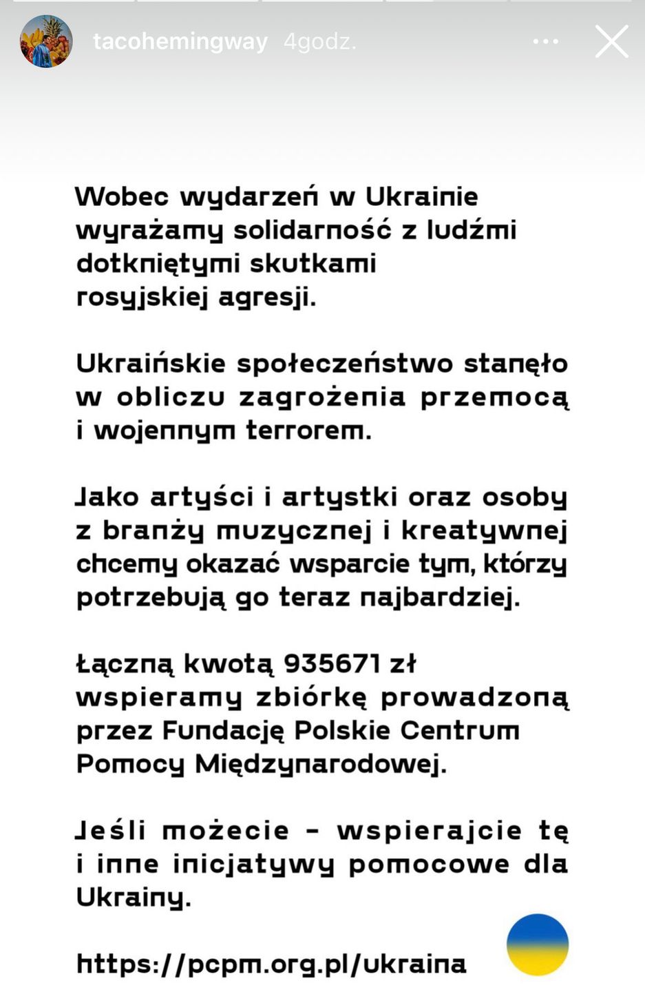 Taco Hemingway wspiera Ukrainę
