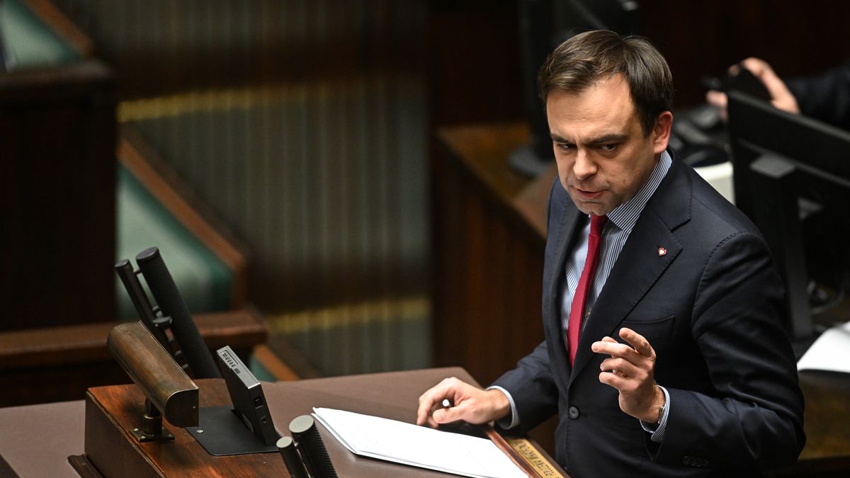 Na zdjęciu minister finansów Andrzej Domański w Sejmie, 21 listopada 2024 roku