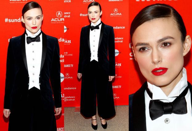 Keira Knightley w garniturze promuje nowy film