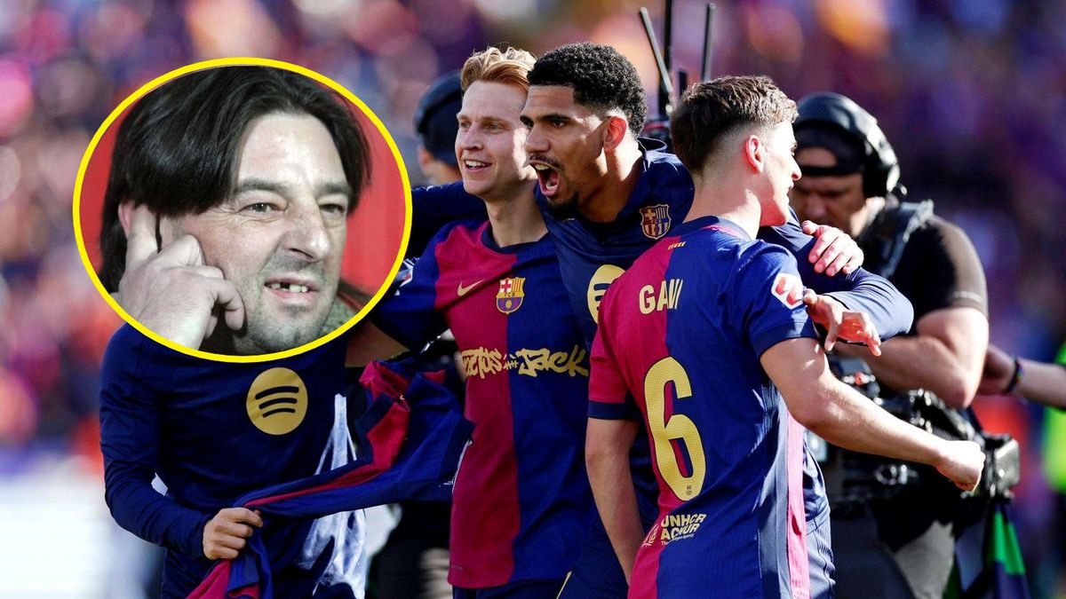 Getty Images / Maria Gracia Jimenez/Soccrates/Getty Images/PAP Grzegorz Michałowski / Na dużym zdjęciu piłkarze Barcelony, na małym Jacek Ziober
