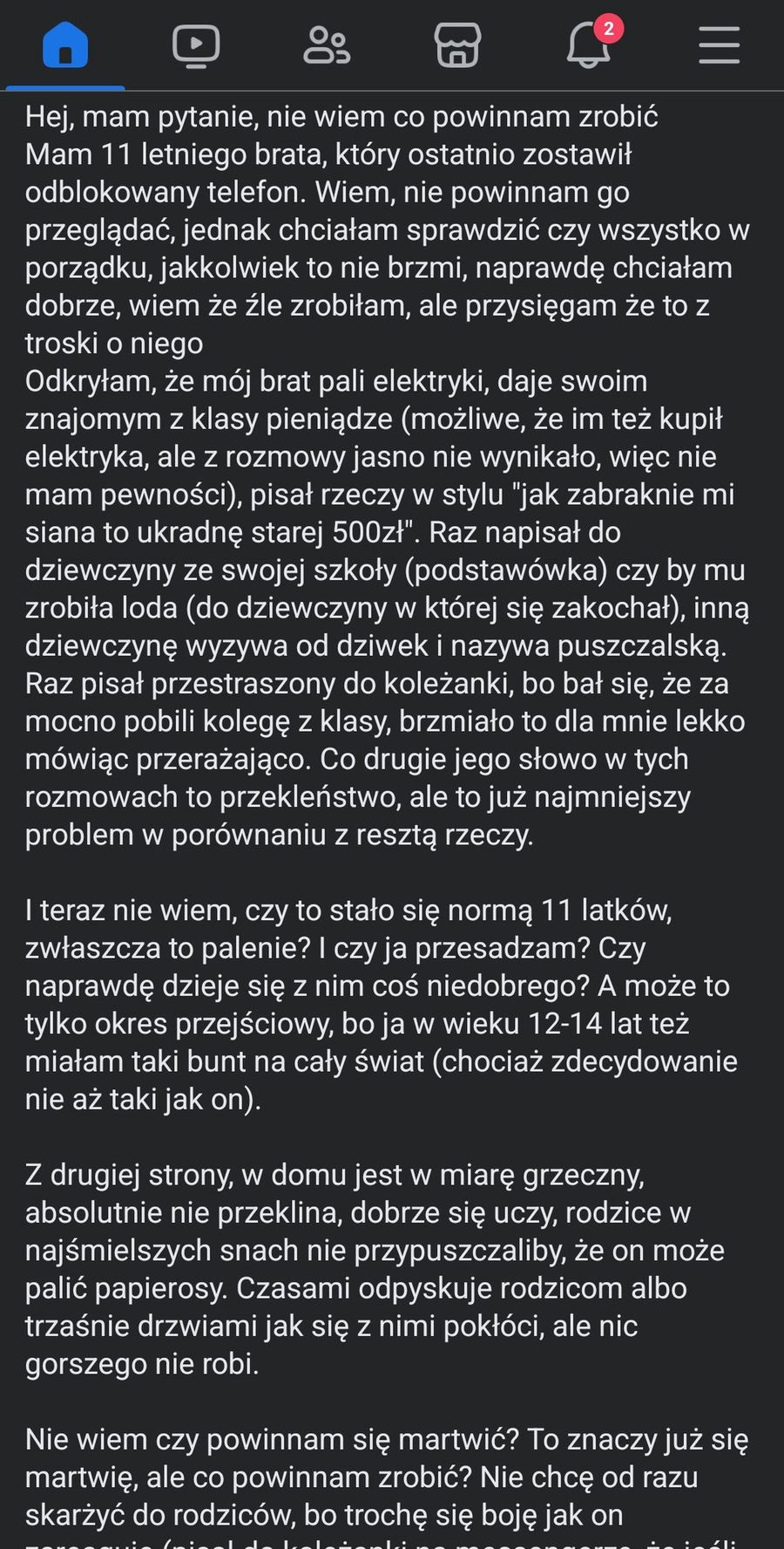 Wpis wstrząśniętej internautki 