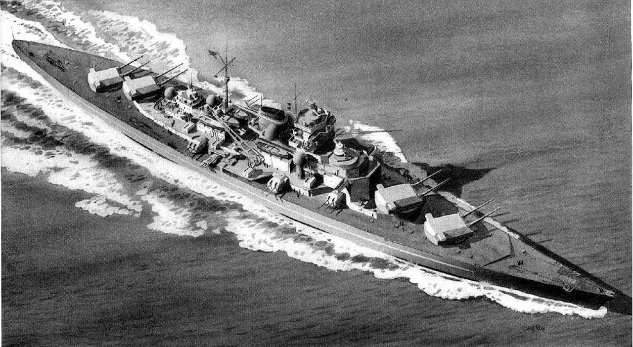 Pancernik Tirpitz - dobrze widoczne wieże artylerii