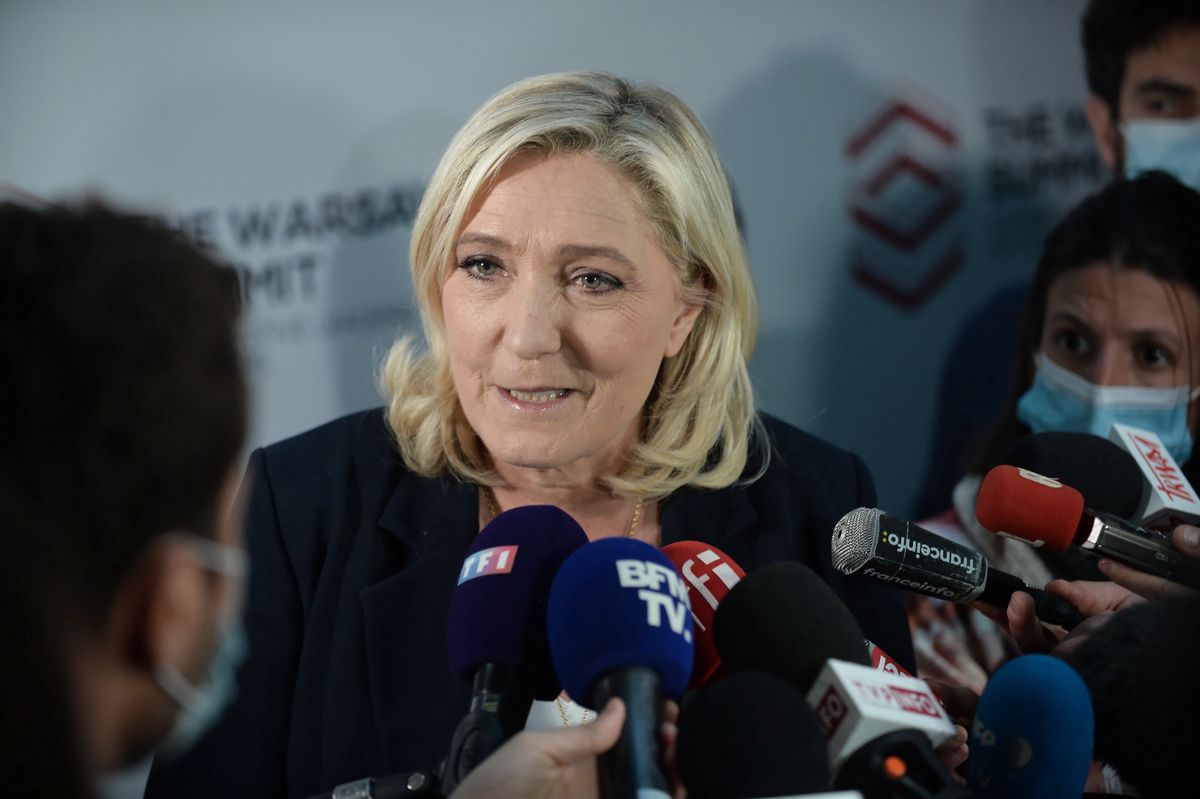 Warszawa, 04.12.2021. Przewodnicząca Frontu Narodowego/Zjednoczenia Narodowego Marine Le Pen bierze udział w konferencji "The Warsaw Summit" 