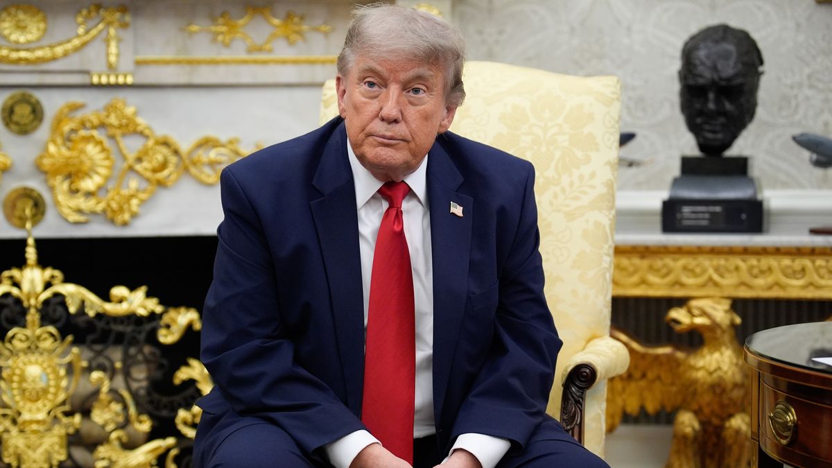 US President Donald Trump during a meeting with Mark Rutte, secretary general of the North Atlantic Treaty Organization (NATO), not pictured, in the Oval Office of the White House in Washington, DC, US, on Wednesday, June 24, 2026. Rutte joined the late-afternoon E-5 gathering remotely from Washington, where he is meeting with Trump and is expected to translate Europe's overtures. Photographer: Yuri Gripas/Abaca/Bloomberg via Getty Images
