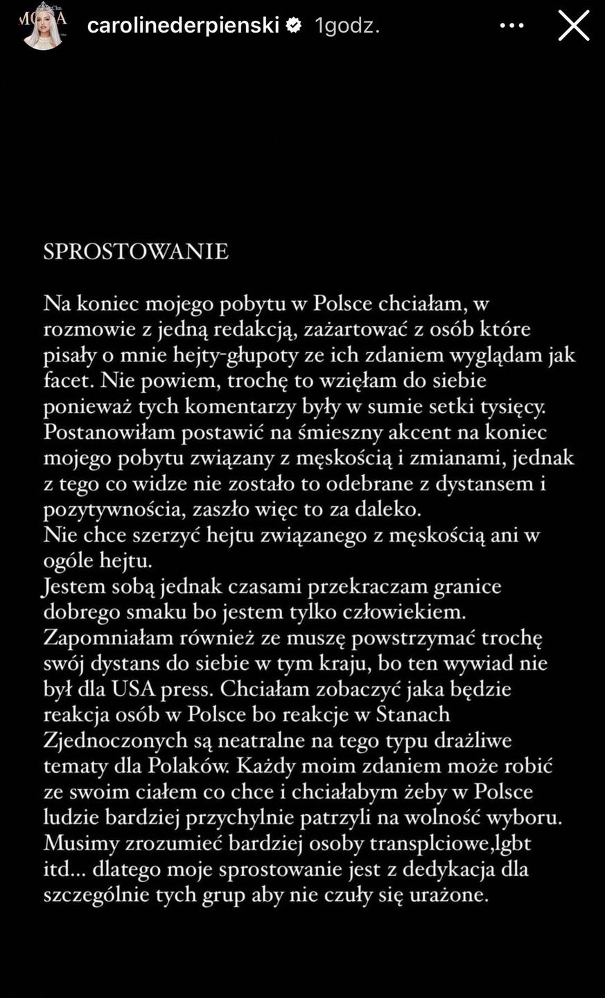 Caroline Derpieński tłumaczy się z kontrowersyjnych "żartów"