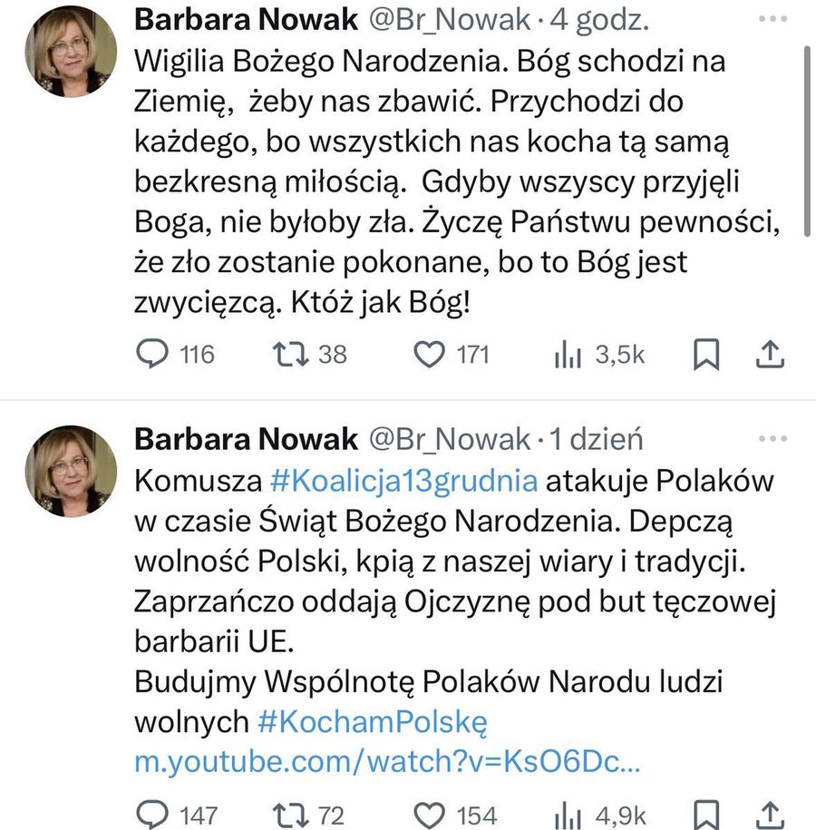 Barbara Nowak składa życzenia świąteczne