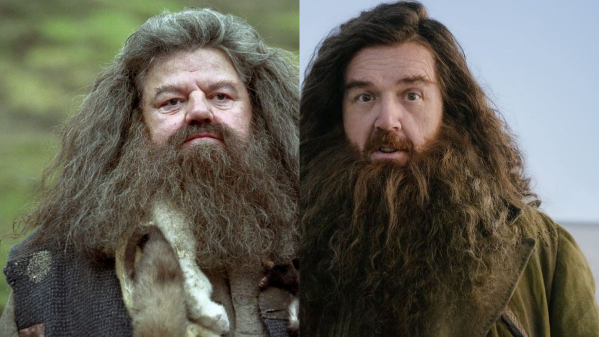 Robbie Coltrane i Nick Frost jako Hagrid