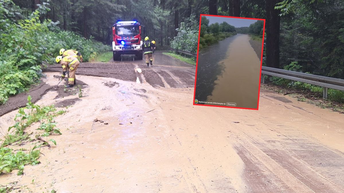 Potok wpłynął do Raby, tworząc dwukolorowy efekt. Woda z potoku wylała się także na jezdnie