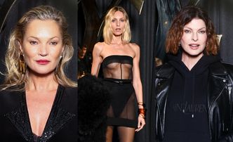 Tłum gwiazd na pokazie Saint Laurent: rozgogolona Anja Rubik, szykowna Kate Moss, Linda Evangelista w bluzie