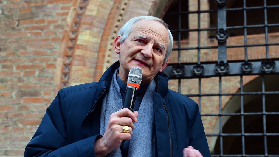 BOLOGNA, ITALY - JANUARY 01: Cardinal Matteo Maria Zuppi, President of CEI (Italian Episcopal Conference)  attends the Peace March at Neptune Square on January 01, 2023 in Bologna, Italy. (Photo by Roberto Serra - Iguana Press/Getty Images)