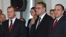 Premier Donald Tusk, wicepremier i minister gospodarki Waldemar Pawlak oraz wicepremier i minister spraw wewnętrznych i administracji Grzegorz Schetyna, podczas uroczystości zaprzysiężenia Rady Ministrów, w Pałacu Prezydenckim