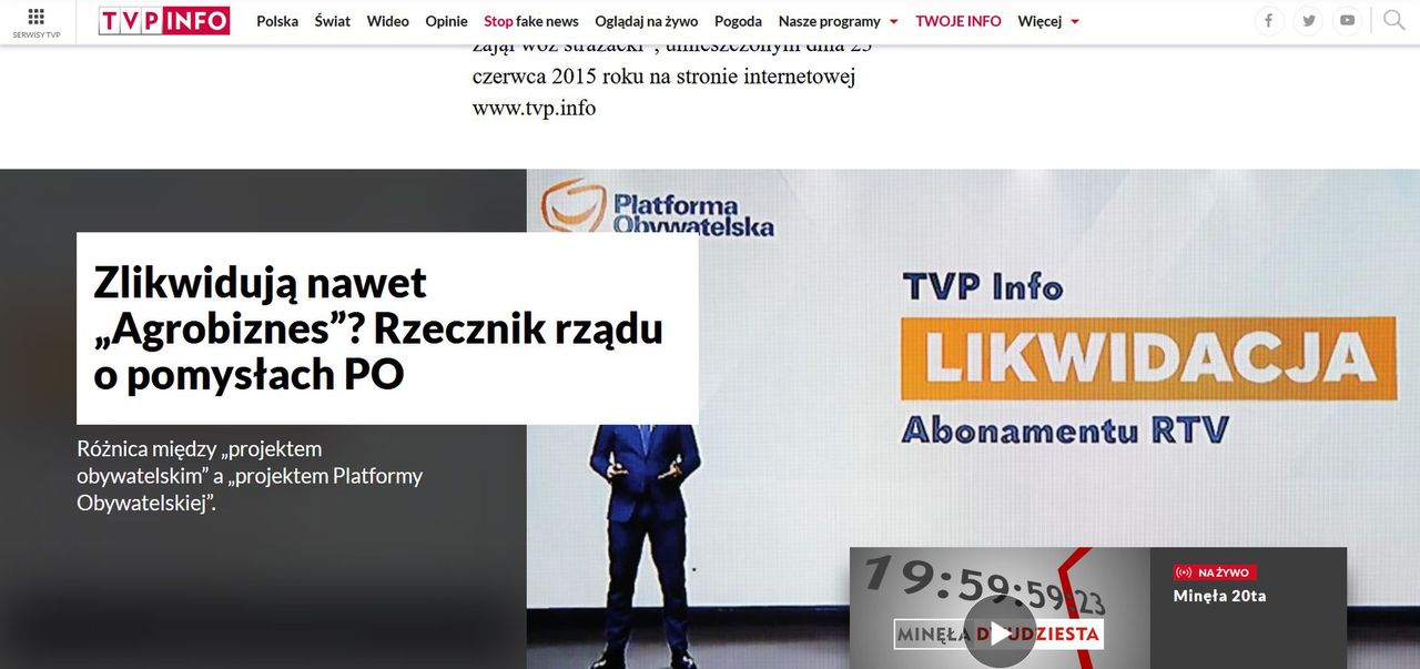 Tak wygląda strona TVP Info na większości przeglądarek