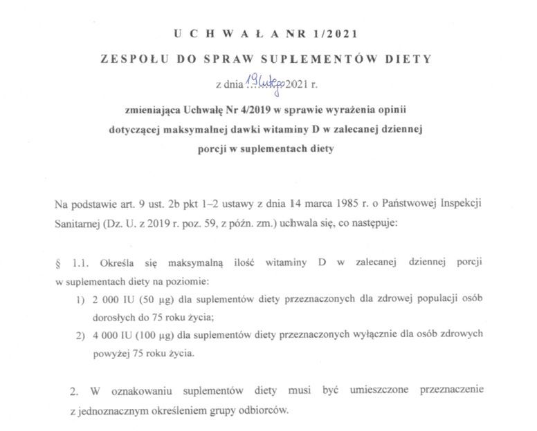 Było 2000 jednostek, jest 4000. Główny Inspektorat Sanitarny zwiększył ilość witaminy D w zalecanej dziennej porcji suplementu diety. 