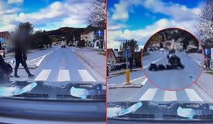 Motocyklista wjechał w pieszego i chciał uciec. Dramatyczne nagranie z Małopolski