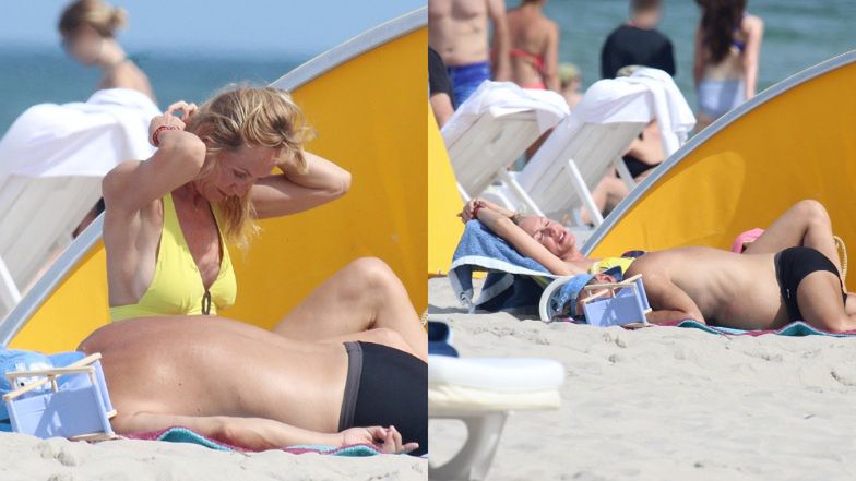 Beata Ścibakówna i Jan Englert wypoczywają na plaży w Juracie