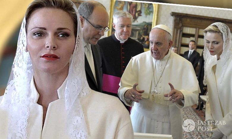 Księżna Monako cała na biało podczas prywatnej audiencji u Papieża. Jej strój był naprawdę wyjątkowy