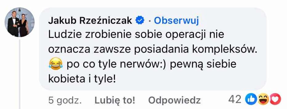 Komentarz Jakuba Rzeźniczaka na Facebooku