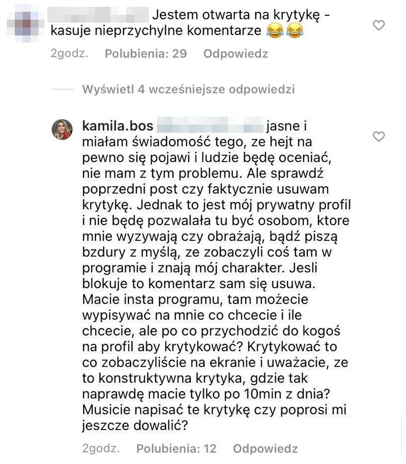 Komentarze pod postem Kamili 
