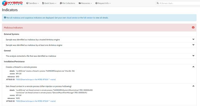 Podejrzana aktywność DLL (fot. Hybrid Analysis)