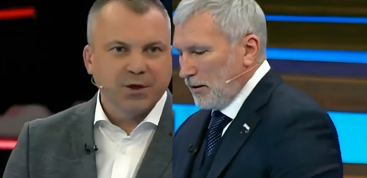 Gospodarz programu "60 minut" Jewgienij Popow i deputowany Dumy Aleksiej Żurawliow