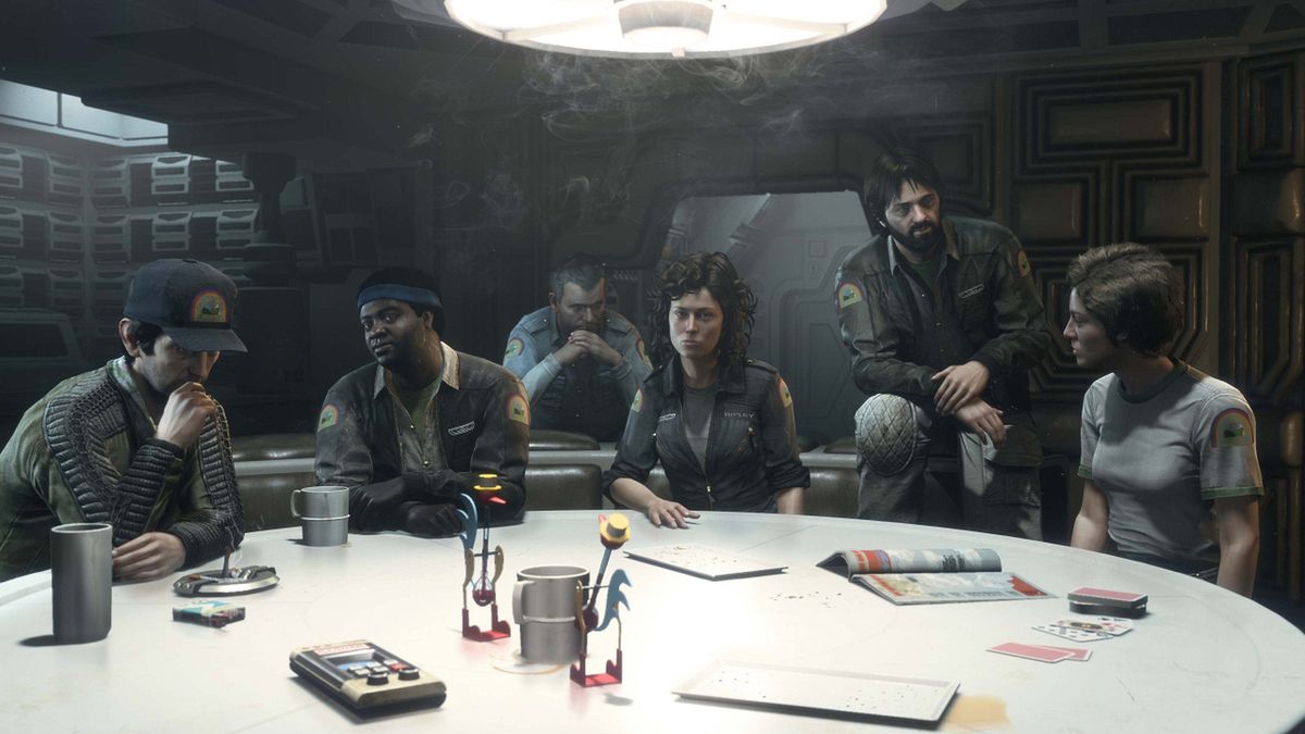 Załoga Nostromo: Brett, Parker, Ash, Ripley, Dallas i Lambert.