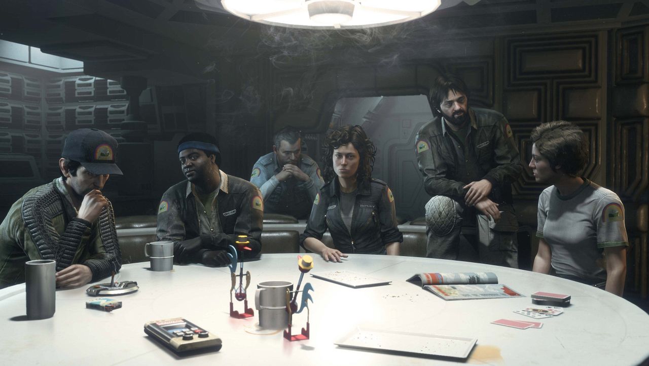 Załoga Nostromo: Brett, Parker, Ash, Ripley, Dallas i Lambert.