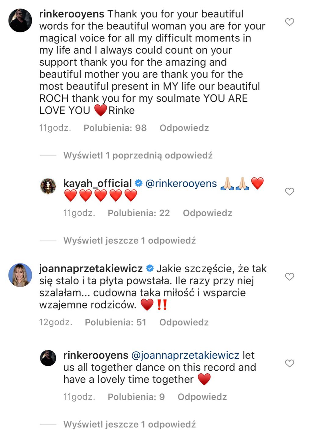 Komentarze pod postem Kayah na Instagramie