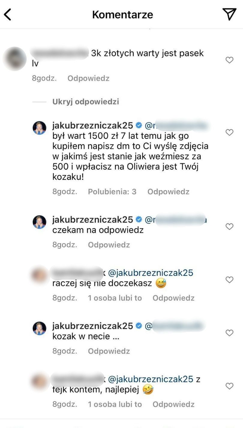Jakub Rzeźniczak odpowiada na zarzuty internautki na temat drogiego paska